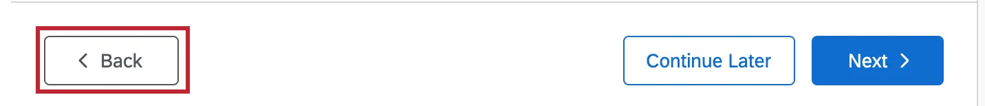 Bild des unteren Bereichs des Setup-Assistenten, wo Sie die Zurück-schaltfläche links neben den Schaltflächen Fortfahren später & weiter finden