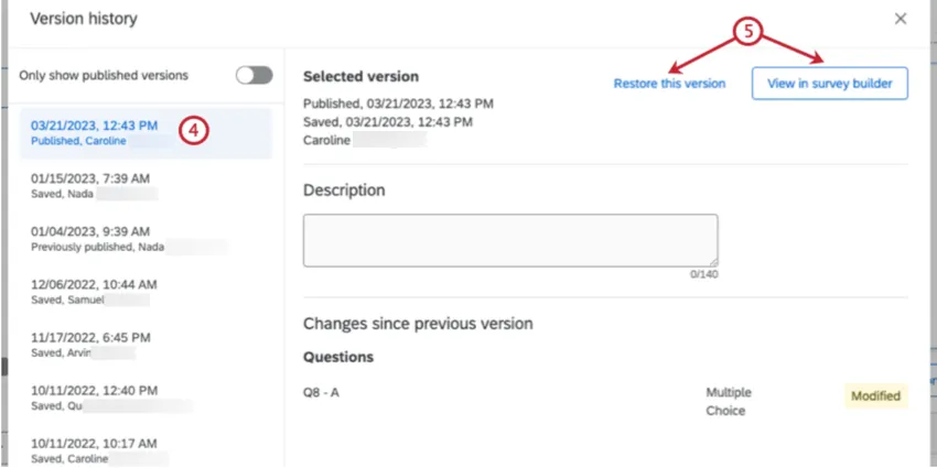 esempio di cronologia delle versioni