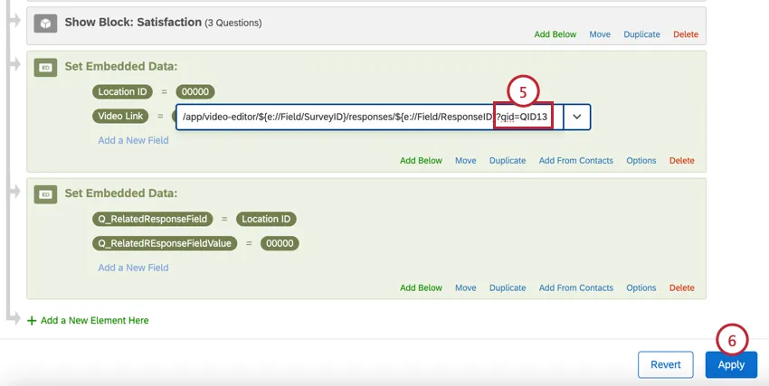 replacing the question ID in the embedded data field