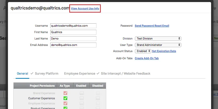 View account use info at the very top of the window as described