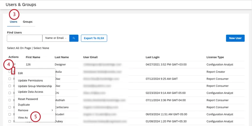 ユーザーとグループのページ