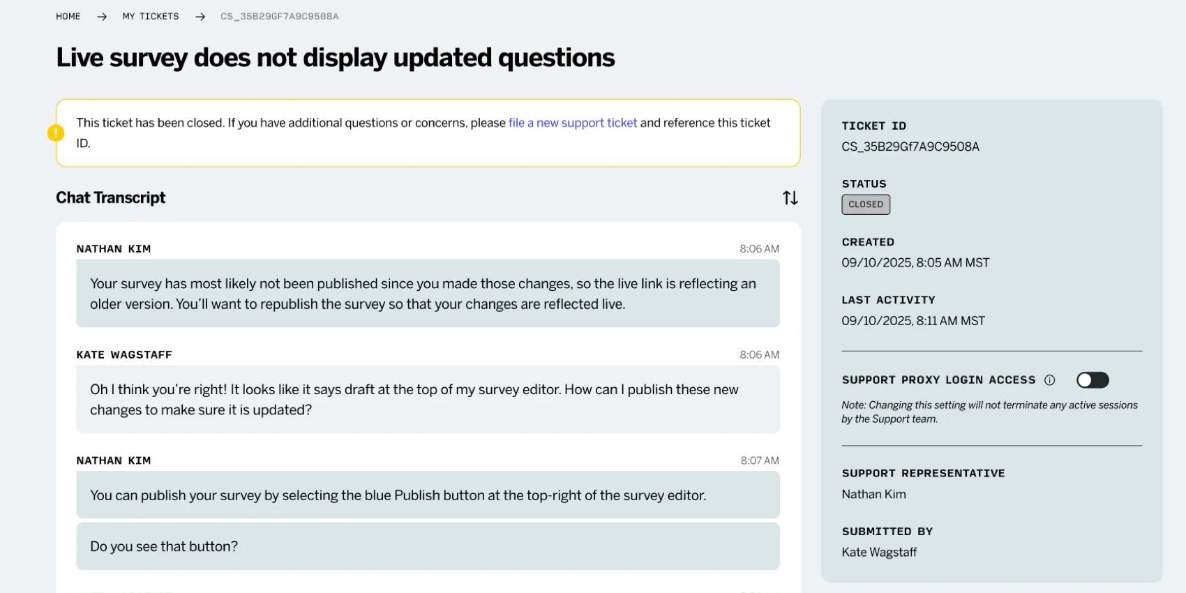 viewing a chat transcript in the hub