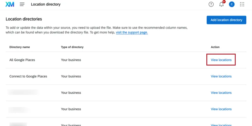 clicking "view locations"