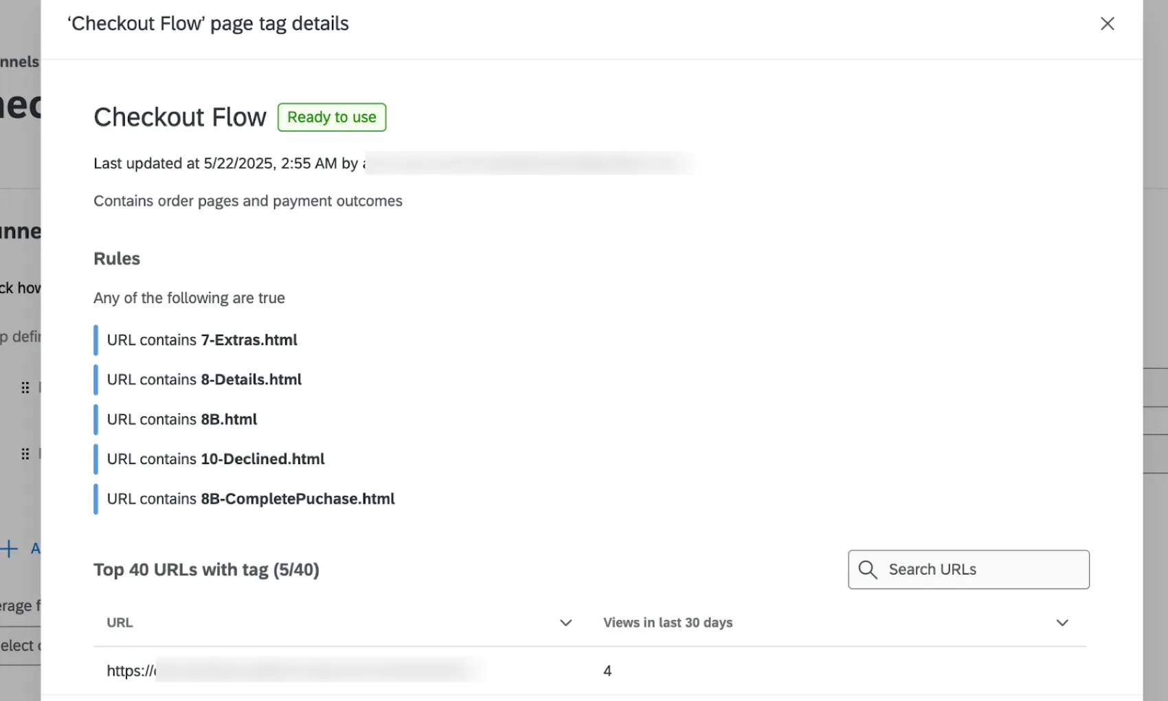 viewing details for a page tag