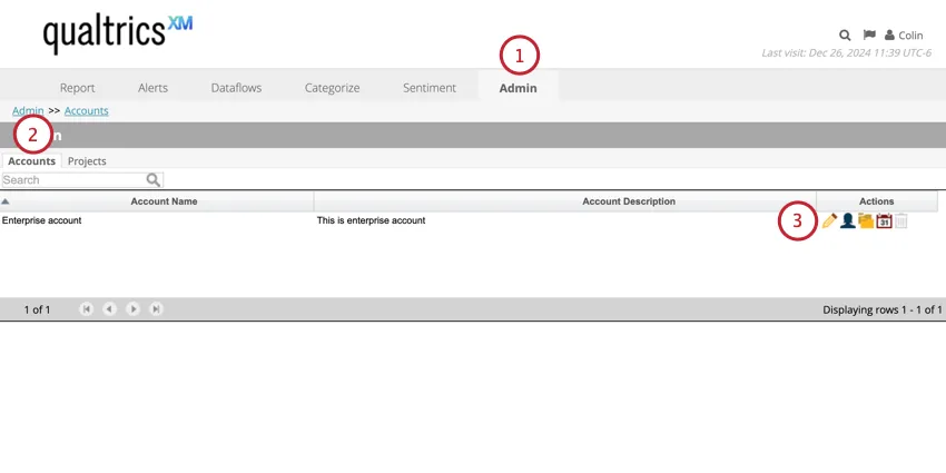 navegar até o administrador e editar uma conta