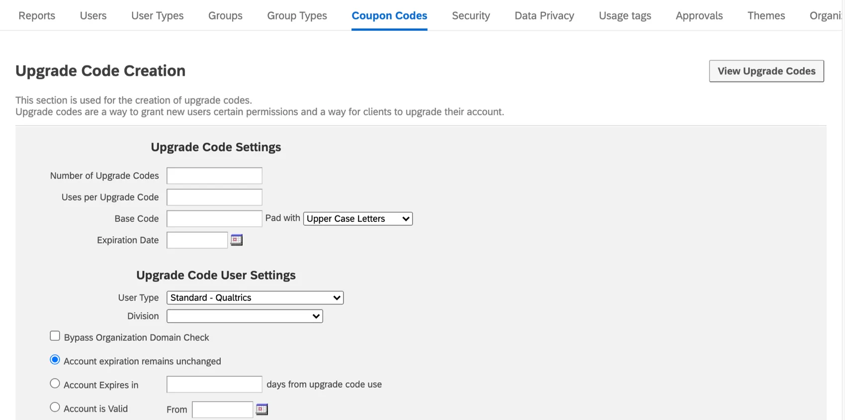 View upgrade codes in gray in upper-right