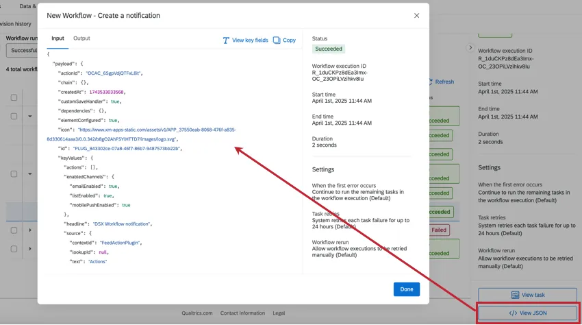 cliquer sur le JSON de la vue