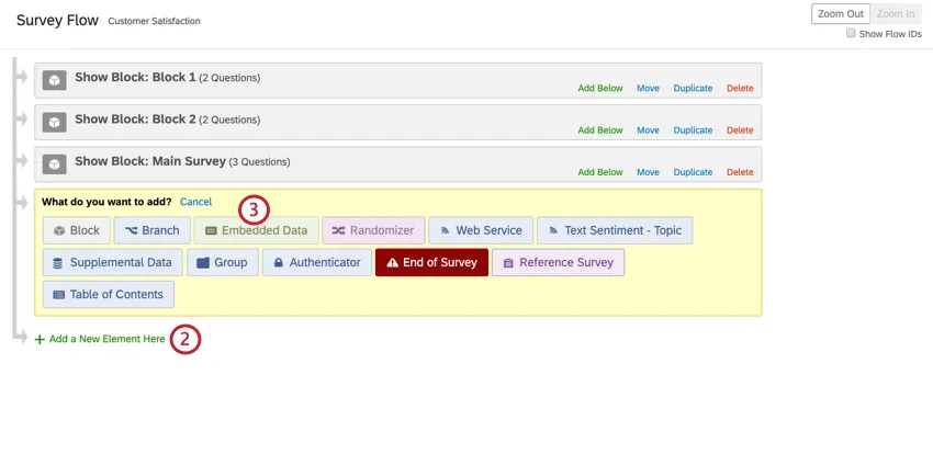 an embedded data element is being added to the survey flow