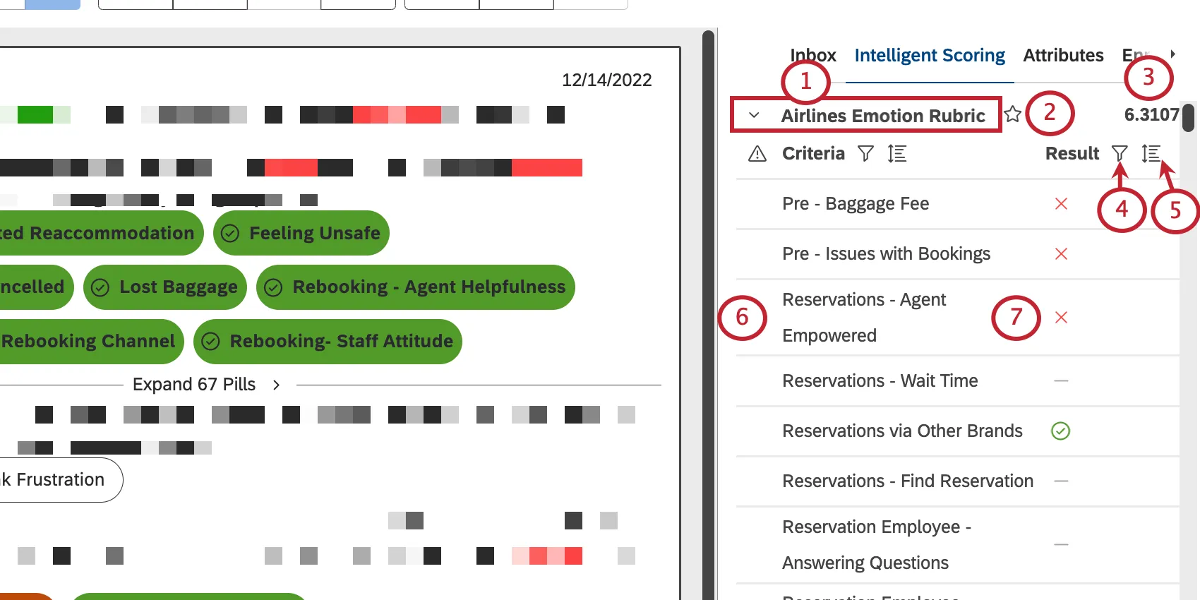 zoomed in on intelligent scoring section, where rubric criteria are listed as passes or fails
