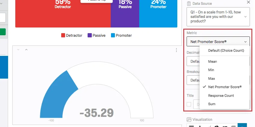 metric dropdown in the visualization editing pane