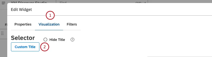 Wählen Sie die Registerkarte Visualisierung. Um Ihren eigenen Berichtstitel einzugeben, klicken Sie auf Benutzerdefinierter Titel.