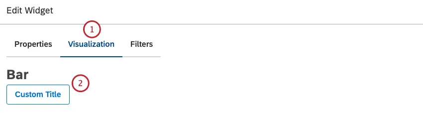 Wählen Sie die Registerkarte Visualisierung. Um Ihren eigenen Widget einzugeben, klicken Sie auf Benutzerdefinierter Titel.