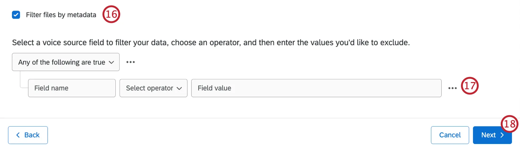 filter configuration dropdowns to filter your data based on a voice source field