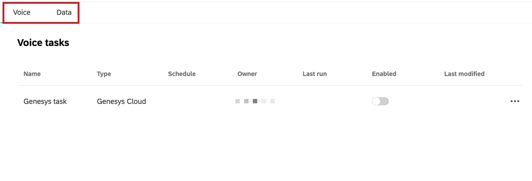 音声プロジェクト内でハイライトされるさまざまなタブ
