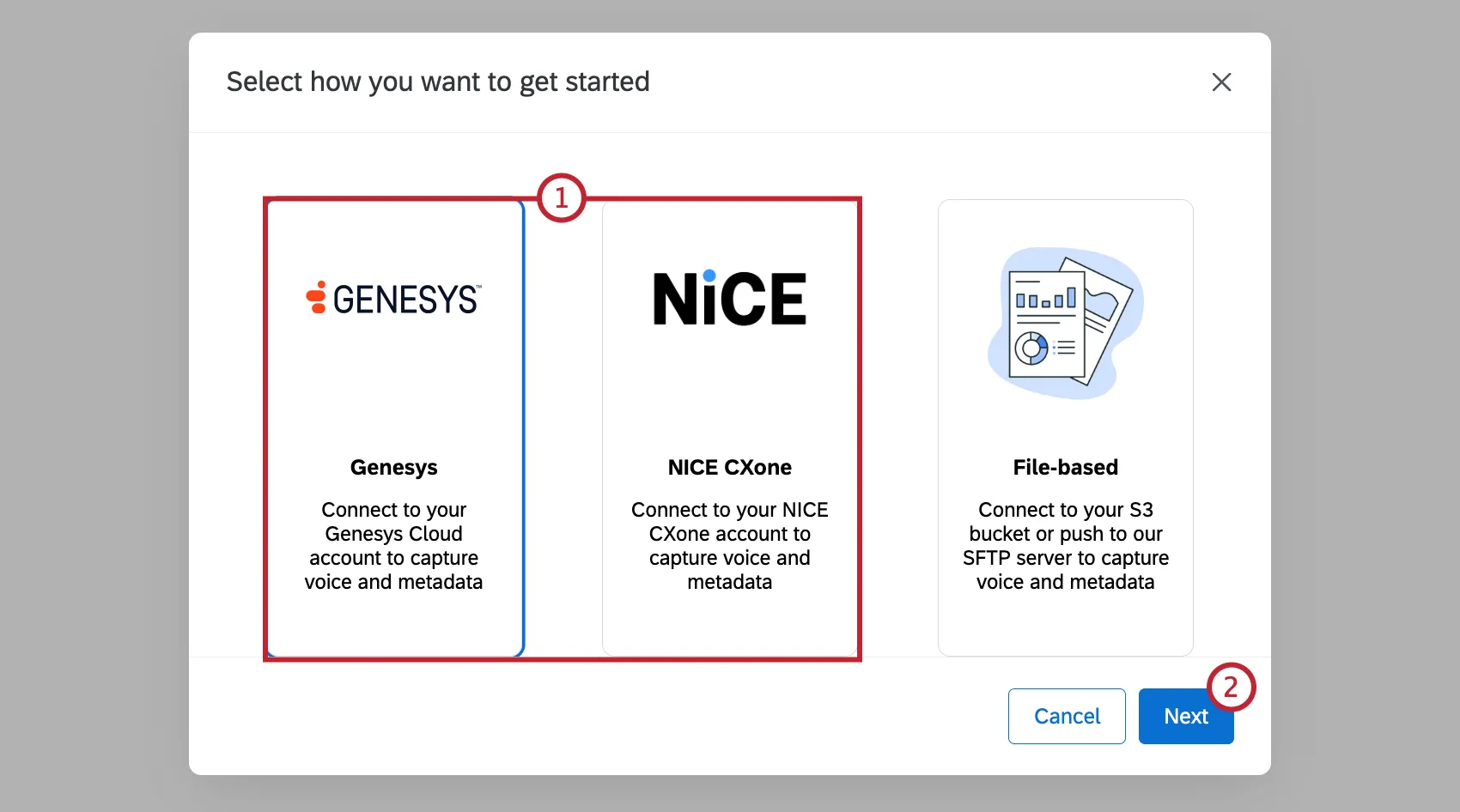 les sources vocales disponibles surlignées lorsque vous choisissez une source dimportation pour le projet