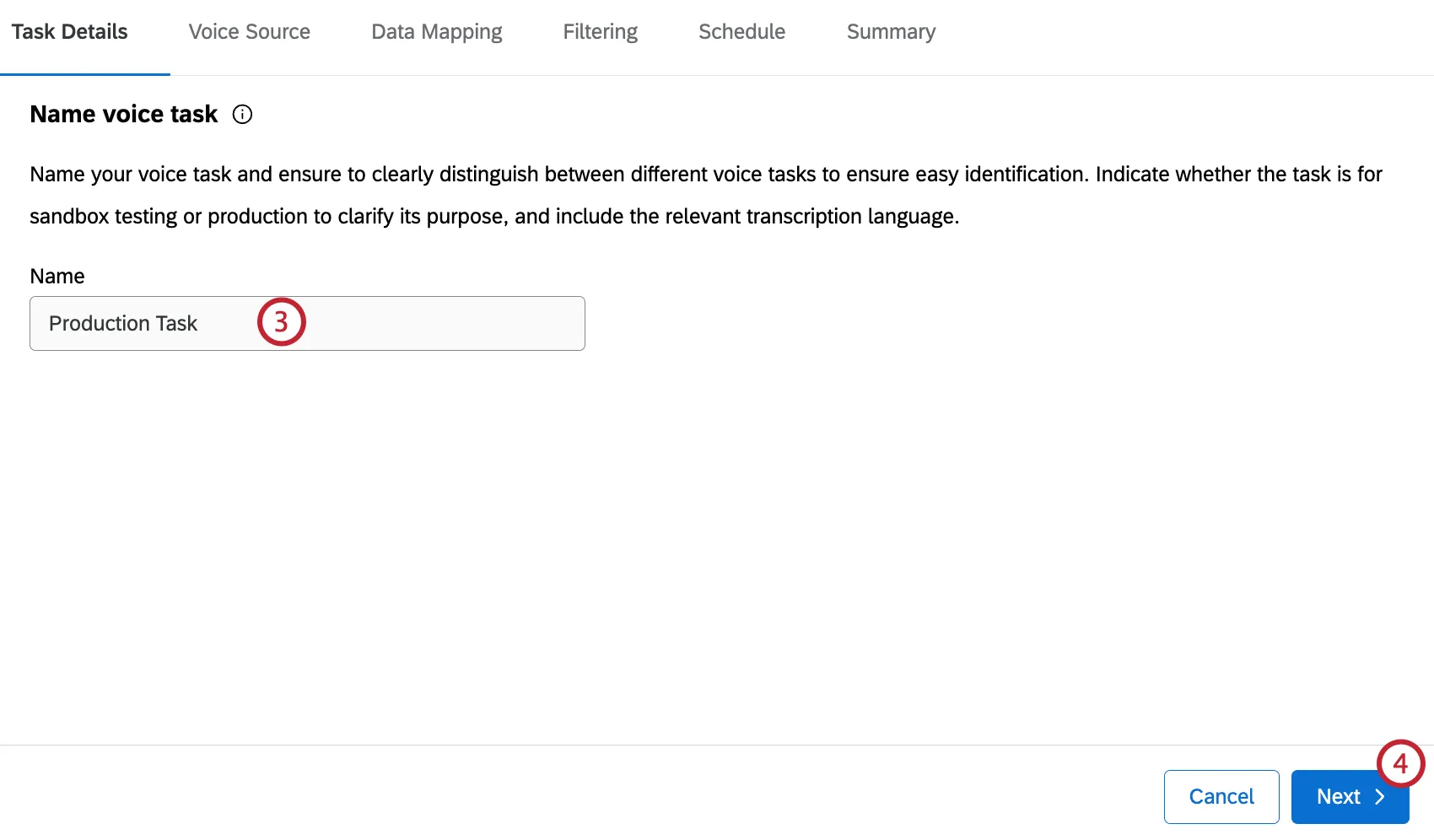 naming the voice task within the "task details" tab