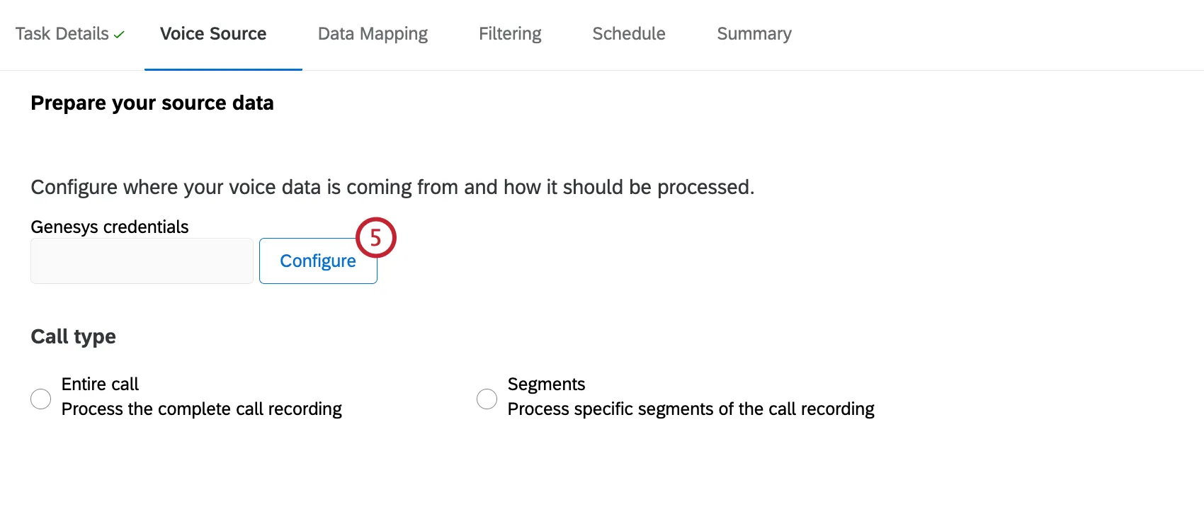 "configure" button within the "voice source" tab of the project