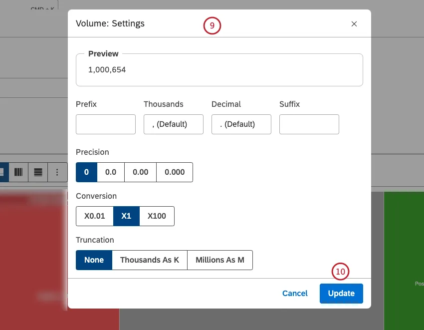 Dependiendo del cálculo seleccionado, puede definir diferentes configuraciones. Hacer clic Actualizar.