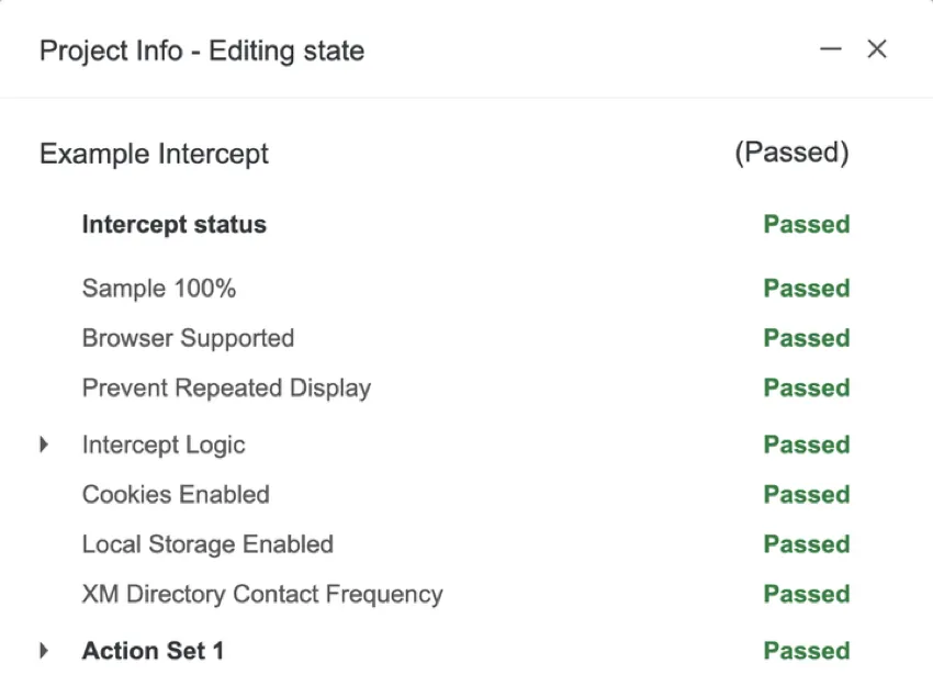 la finestra del debugger che mostra le condizioni di visualizzazione e il loro superamento o insuccesso