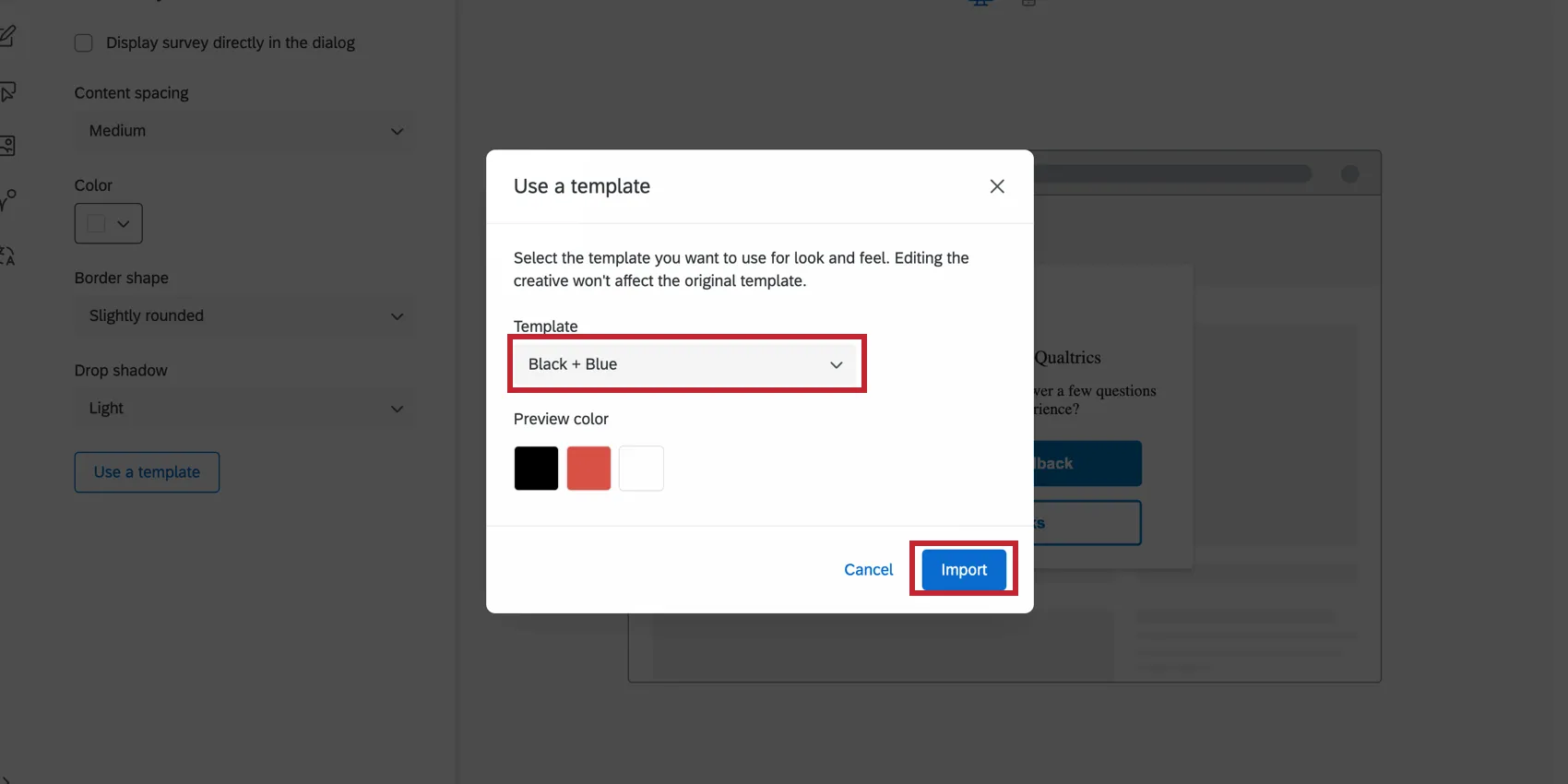 New window where themes are configured