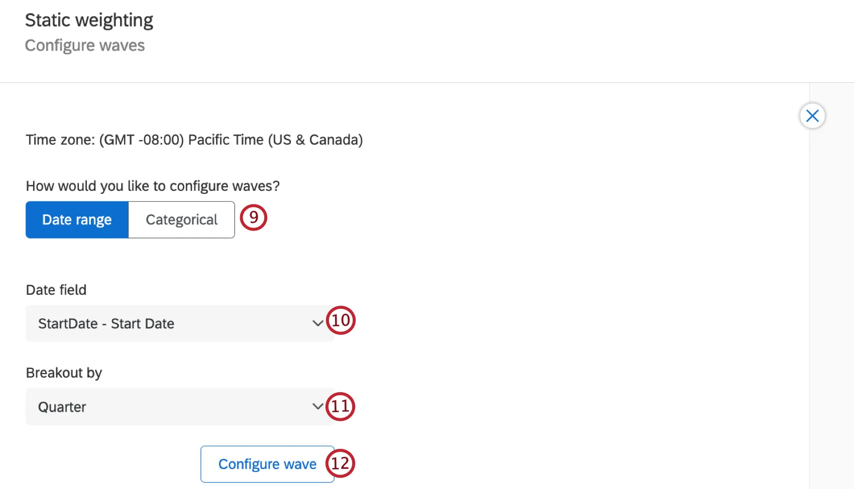 options de configuration des vagues pour la pondération