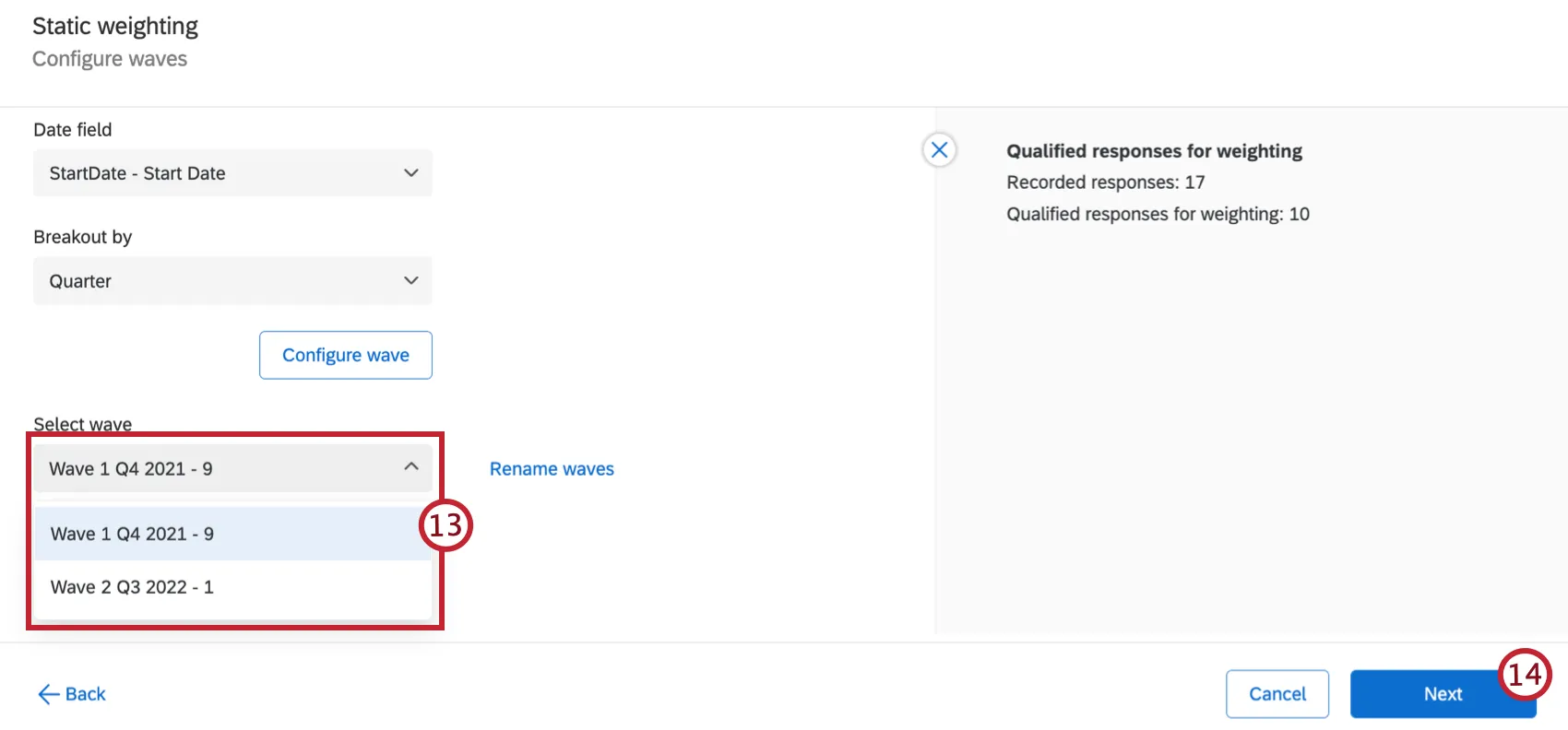 Seleccionar una onda específica para configurar
