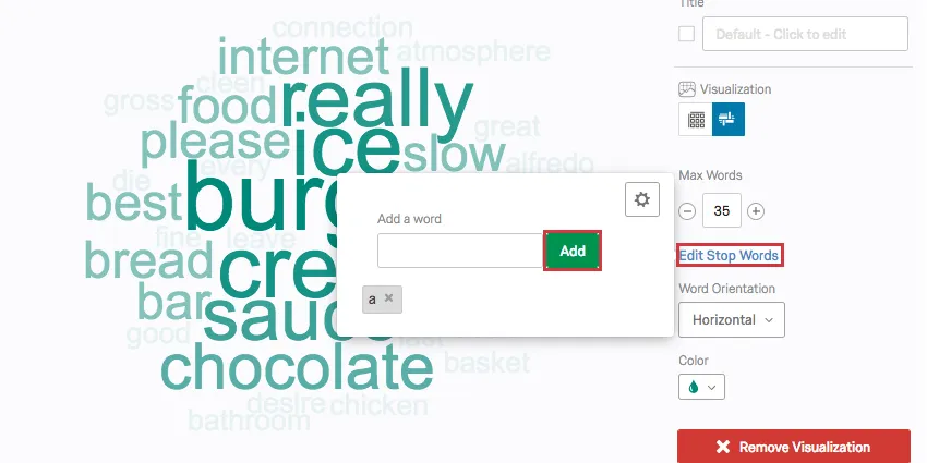 se si fa clic su Modifica parole non significative, si apre un menu in cui è possibile aggiungerne altre