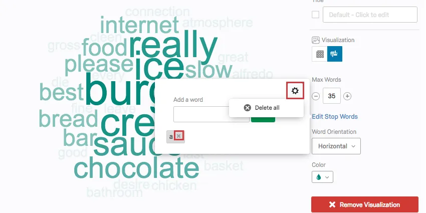 the X (Delete button) next to a stop word