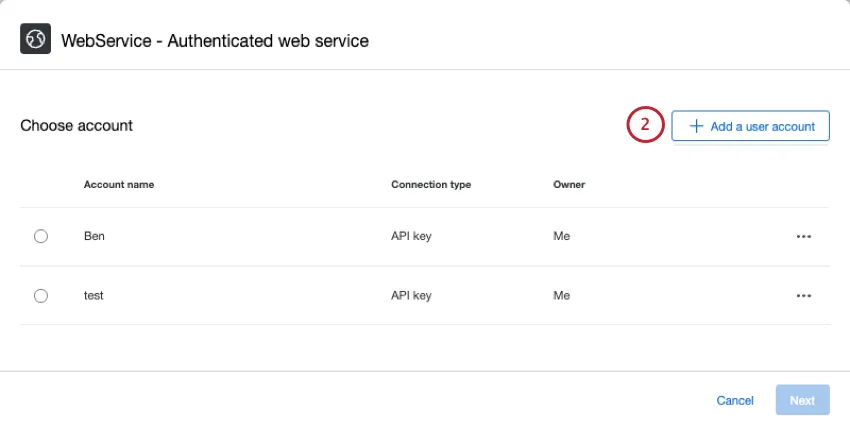 Nueva ventana donde se configuran las cuentas de usuario