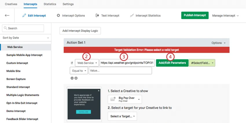 Web service is selected and a URL is pasted in.