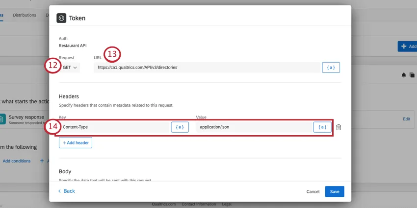choosing the request and entering a URL