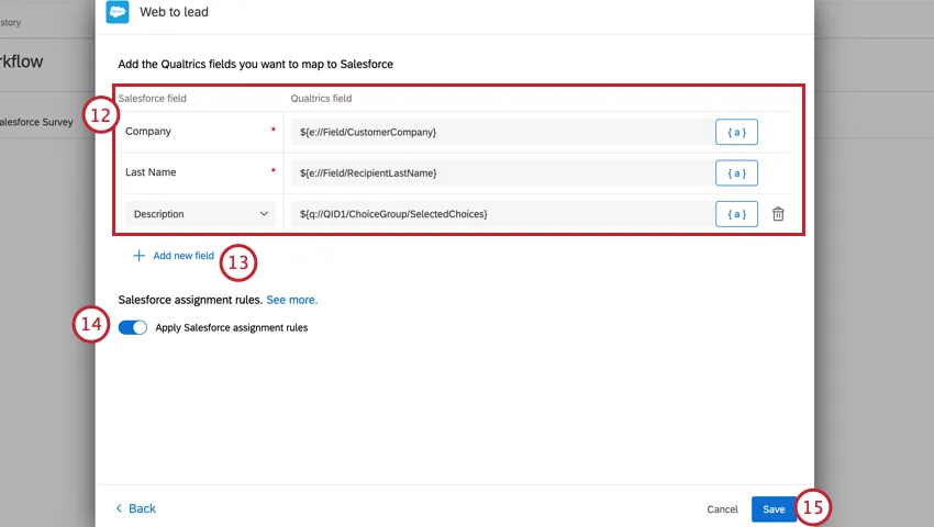 mapping fields from Salesforce to Qualtrics
