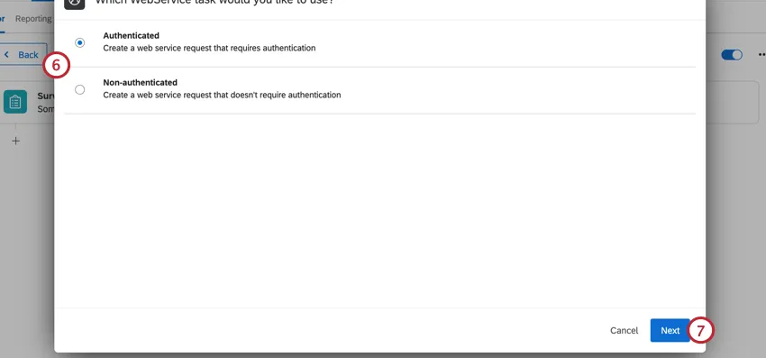 choosing the authentication type and clicking next