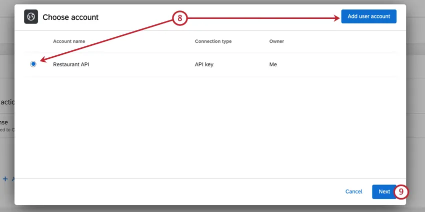 adding a user account, or choosing an existing one