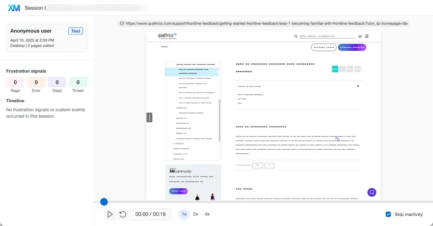 immagine di un replay di sessione aperto e in riproduzione