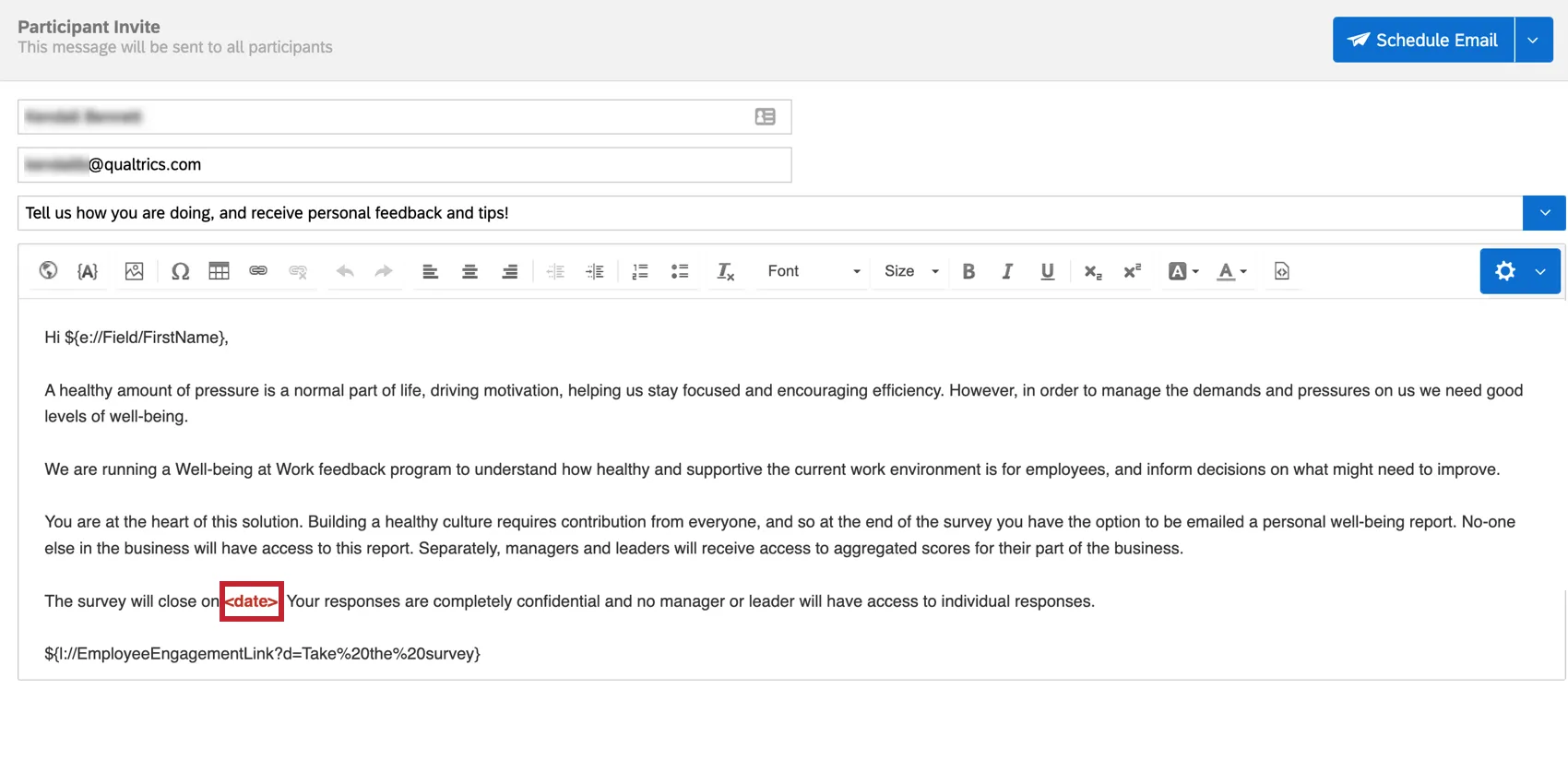 Shows invite email, highlighting piece of message that needs to be changed.