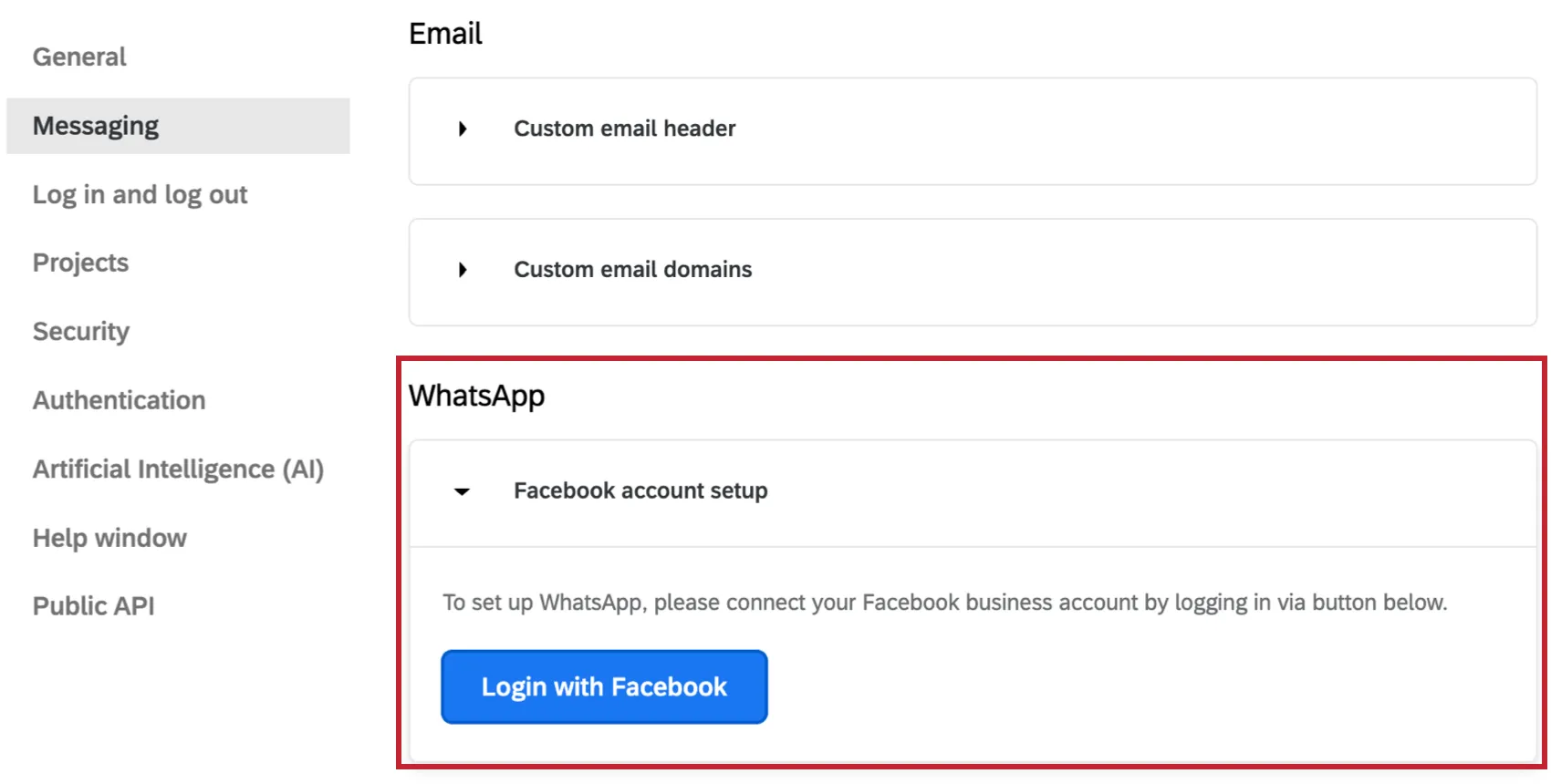 Iscrizione a WhatsApp nella scheda Amministrazione