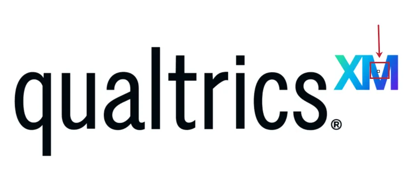 The Qualtrics XM logo in a heat map question. A White dot is over the XM portion of the logo, showing where the respondent clicked