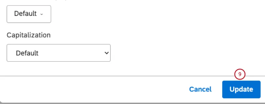 bouton de mise à jour en bas du menu dédition du widget