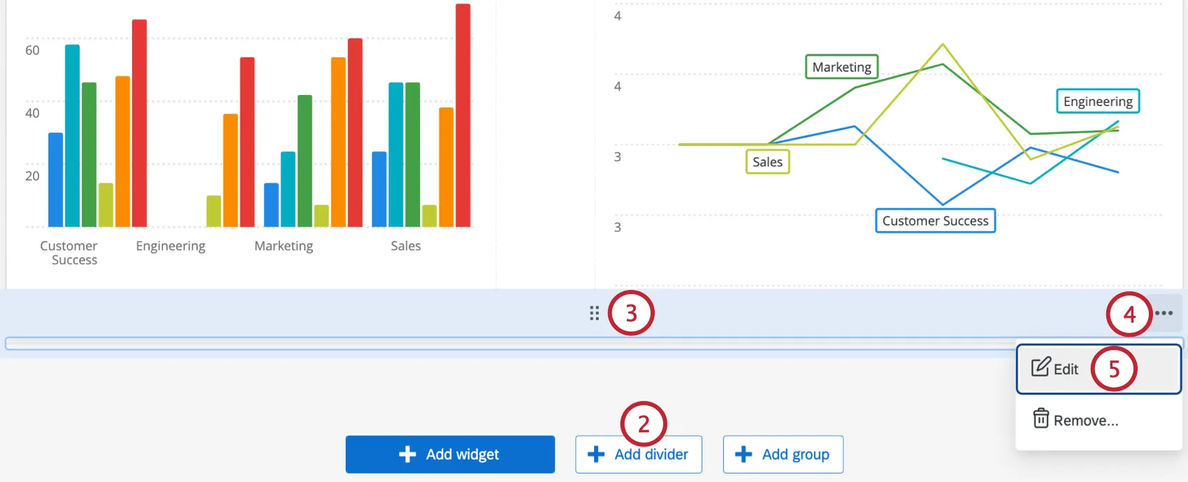 Opciones para agregar un divisor de widget en la parte inferior de la página.