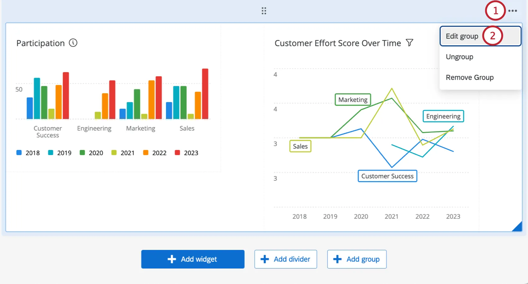 Opciones adicionales para grupos de widget