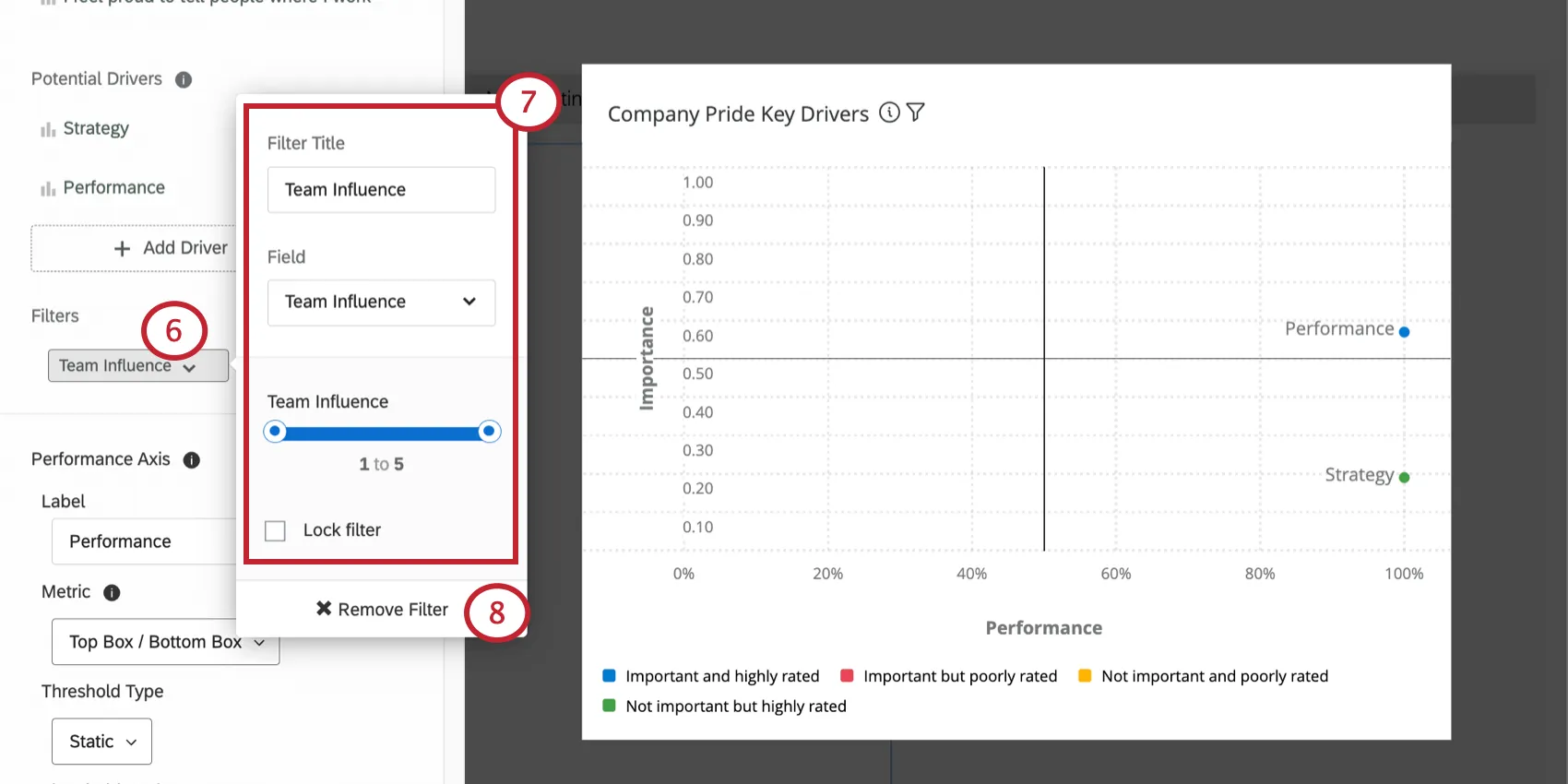 Al hacer clic en el nuevo filtro en el panel de edición izquierdo, se abre un menú donde se configura el filtro.