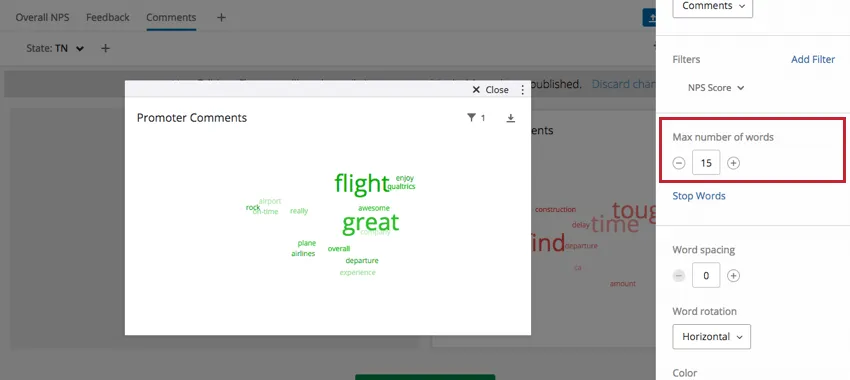 Max number of words section in righthand editing pane