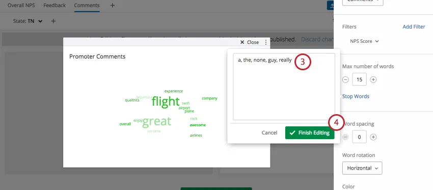Text box to enter stop words