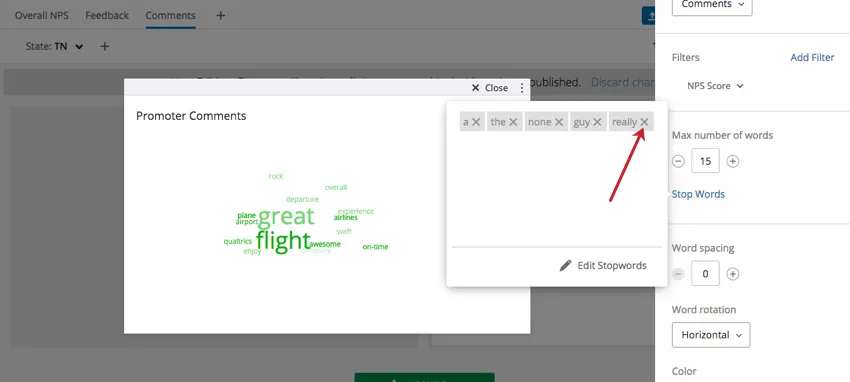 "X" to remove stop words
