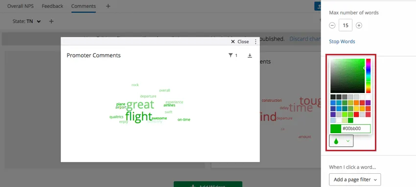 Color selector in righthand editing pane