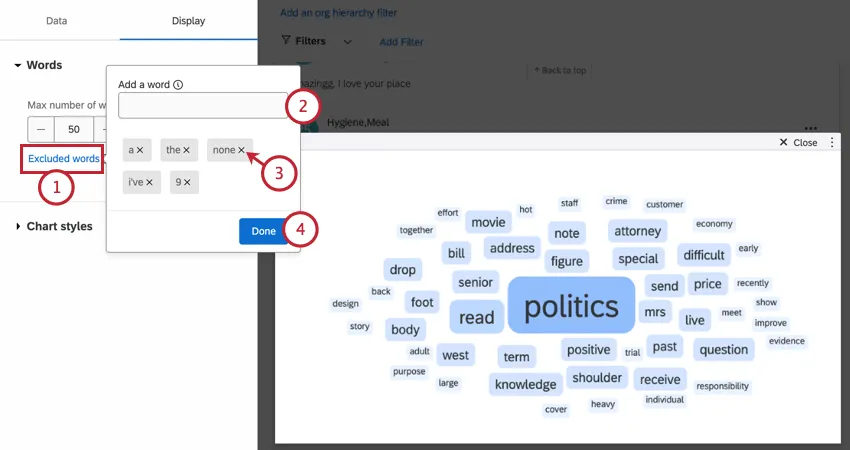 adicionar palavras excluídas ao widget