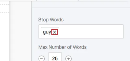 X ( delete button) next to a stop word