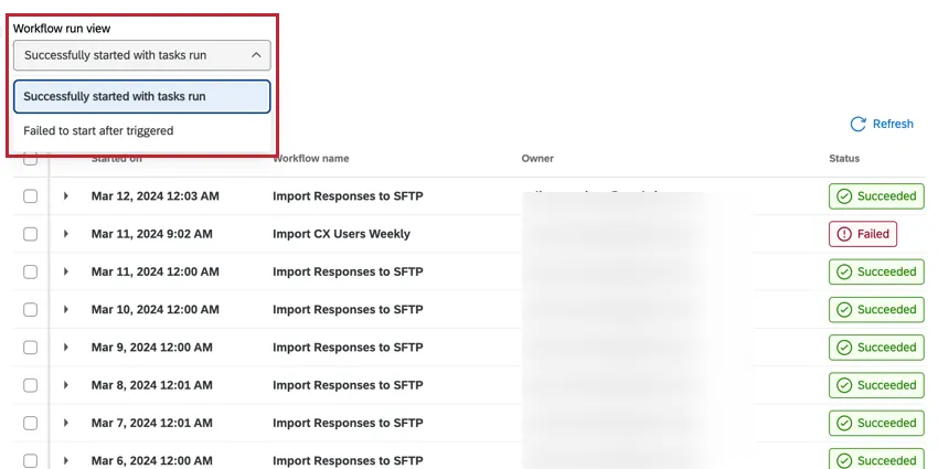 über das Dropdown-Menü der Workflow“ oben auf der Seite