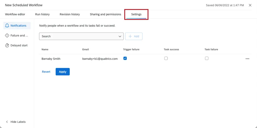 Guia Configurações de um fluxo de trabalho